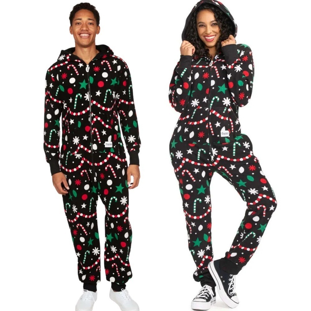 TIPSY ELVES Holiday Goodies One Piece Jumpsuit Fleece‎ Christmas Pajamas S NWT